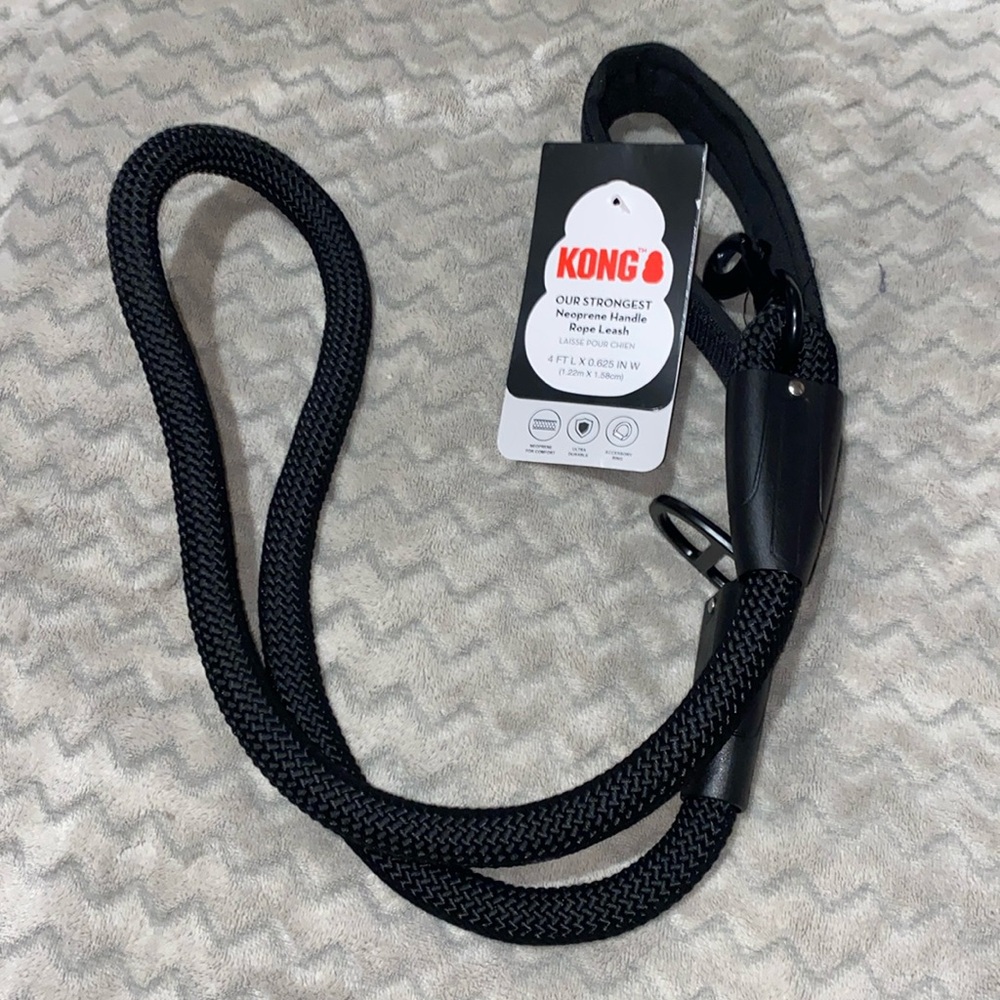 COPY 🐶 Kong 4ft Black Rope Neoprene Handle Dog Leash Collar Harness Pet Pets